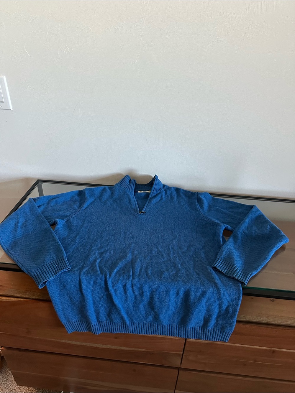 WoolOvers 100% Lambswool Quarter Zip Sweater Men’s L Blue Wool Pullover